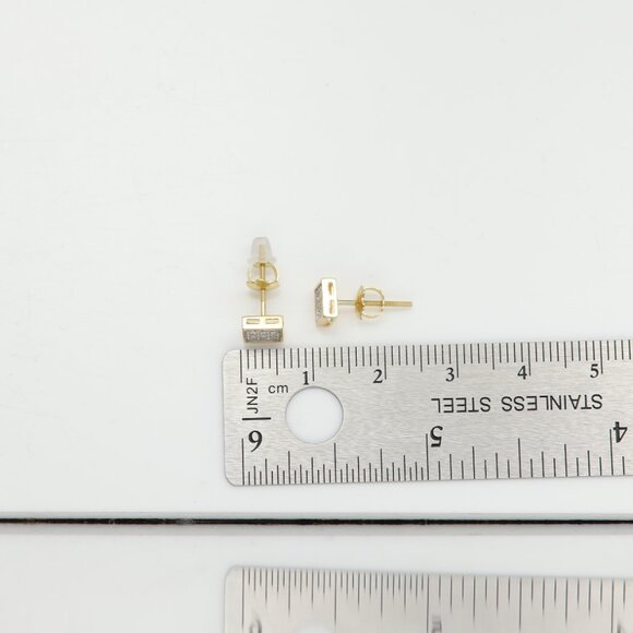14k Small Square Diamond Earrings Lab Diamonds Studs Real 14k Gold - Picture 2 of 6